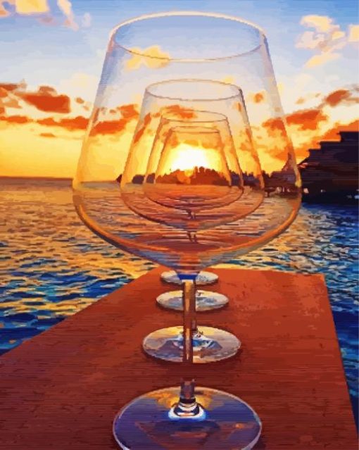 Sunset In A Wine Glasses Diamond Painting