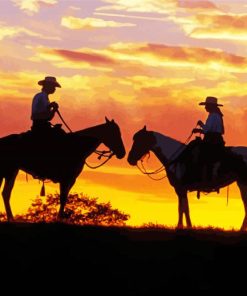 Aesthetic Western Couple Silhouette At Sunset Diamond Painting