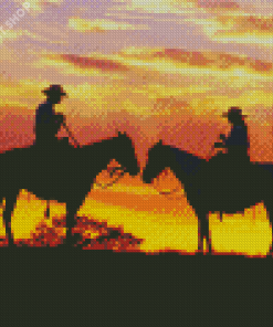 Aesthetic Western Couple Silhouette At Sunset Diamond Painting