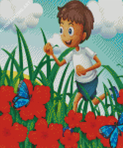 Boy In Garden Playing Diamond Painting