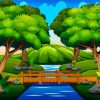 Cartoon Landscape Forest Wooden Bridge Diamond Painting