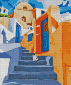 Cat In Greece Diamond Painting