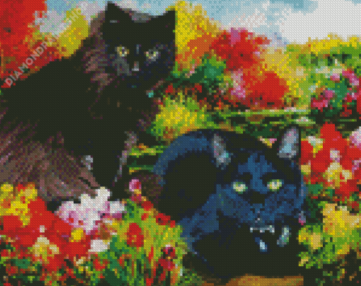 Cats In A Garden Diamond Painting