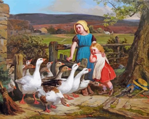 Girls With Geese Diamond Painting