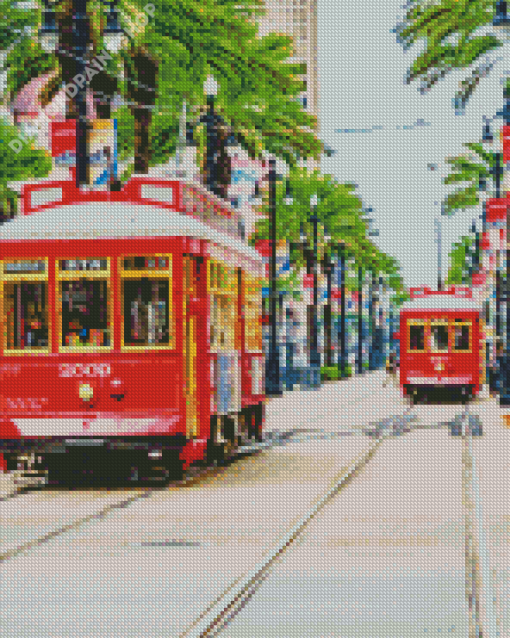 New Orleans Red Public Tram Diamond Painting