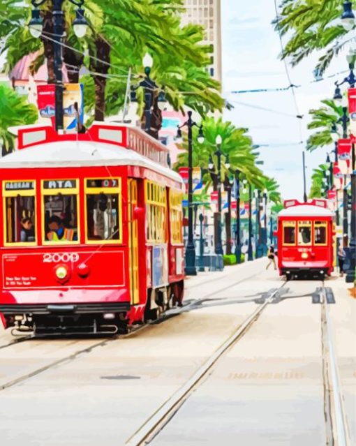 New Orleans Red Public Tram Diamond Painting