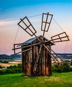 Vintage Old Windmill With Sunset By Diamond Painting