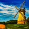 Vintgae Old Windmil In Landscape Art By Diamond Painting