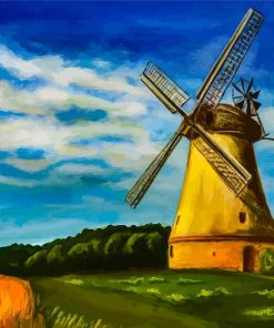 Vintgae Old Windmil In Landscape Art By Diamond Painting