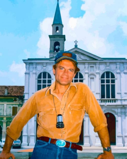 Handsome Terence Hill Actor With Yellow Tshirt By Diamond Painting