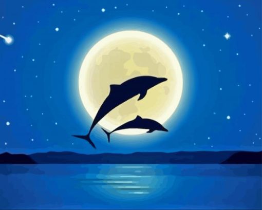 Aesthetic Dolphins At Night Diamond Painting