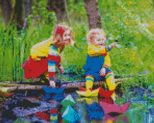 Children Playing In Rain Diamond Painting