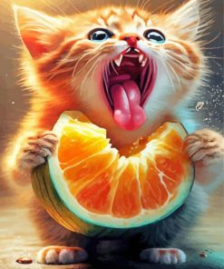 Cute Cat Eating Fruit Diamond Painting