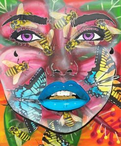 Graffiti Face With Bees And Butterflies Diamond Painting