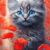 Cat And Poppies Diamond Painting