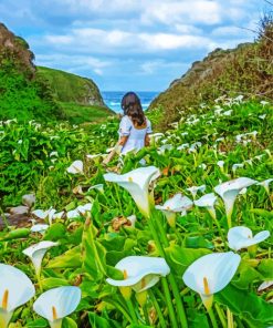 Woman In Calla Lily Valley Daimond Painting