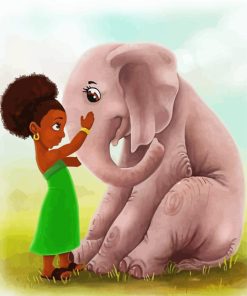 African Girl Hugging Elephant Diamond Painting