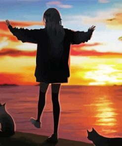 Cats And Girl Silhouette Diamond Painting