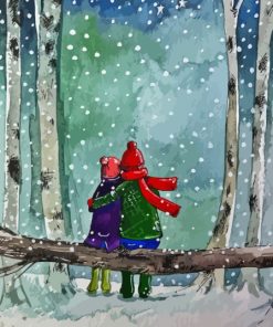 Couple In Snow Tree Branch Diamond Painting