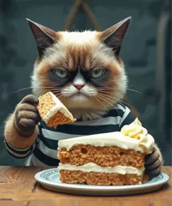 Agry Cat Eating Cake Diamond Painting