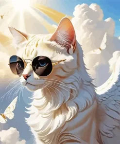 Angel Cat Wearing Black Glasses Diamond Painting