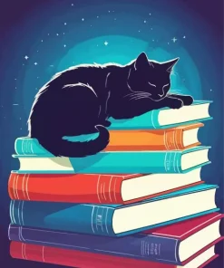 Black Cat Sleeping On Books Diamond Painting