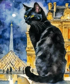 Black Cat At The Louvre Paris Diamond Painting
