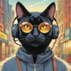 Black Cat Listening To Music Diamond Painting
