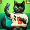 Black Cat Taking Selfie Diamond Painting