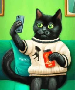 Black Cat Taking Selfie Diamond Painting