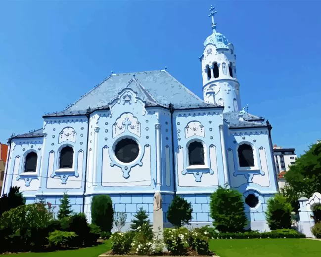 Blue Church of bratislava Diamond With Numbers Blue Church Of Bratislava Diamond Painting