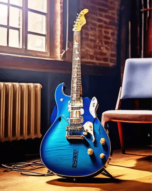 Blue Electric Guitar Diamond With Numbers Blue Electric Guitar Diamond Painting