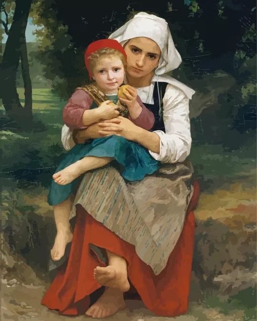 Breton Brother and Sister by William Adolphe Bouguereau Diamond By Numbers Breton Brother And Sister Diamond Painting