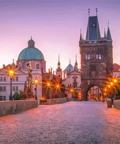 Bridge Tower Prague At Sunset Diamond Painting