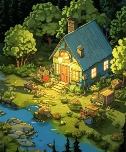 Cabin In Forest Diamond Painting