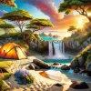Campsite By Waterfall Diamond Painting