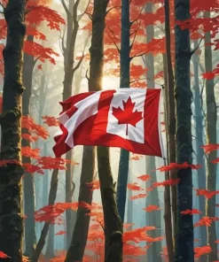 Canadian Flag In Forest Diamond Painting