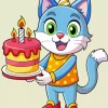 Cartoon Cat Holding Birthday Cake Diamond Painting