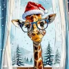 Cartoon Giraffe Wearing Santa Hat Diamond Painting