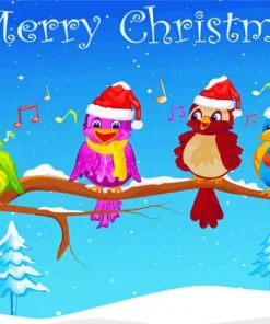 Cartoon Merry Christmas Birds Diamond Painting