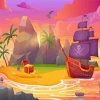 Cartoon Pirate Ship At Sunset Diamond Painting