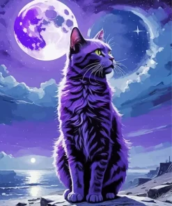 Cat And Purple Moonlight Diamond Painting