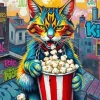 Cat Eating Popcorn On The Roof Diamond Painting