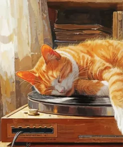 Cat Nap On Vintage Record Player Diamond Painting