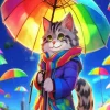 Cat Under Rainbow Umbrella Diamond Painting