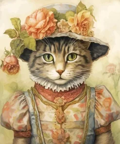 Cat Wearing A Hat With Flowers Diamond Painting