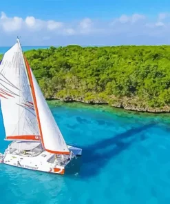 Catamaran With Island Landscape Diamond Painting