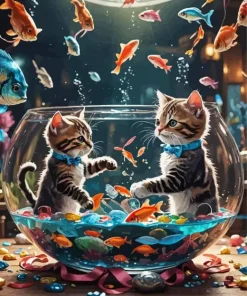 Cats In Fish Bowl Diamond Painting