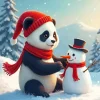 Christmas Panda With Snowman Diamond Painting