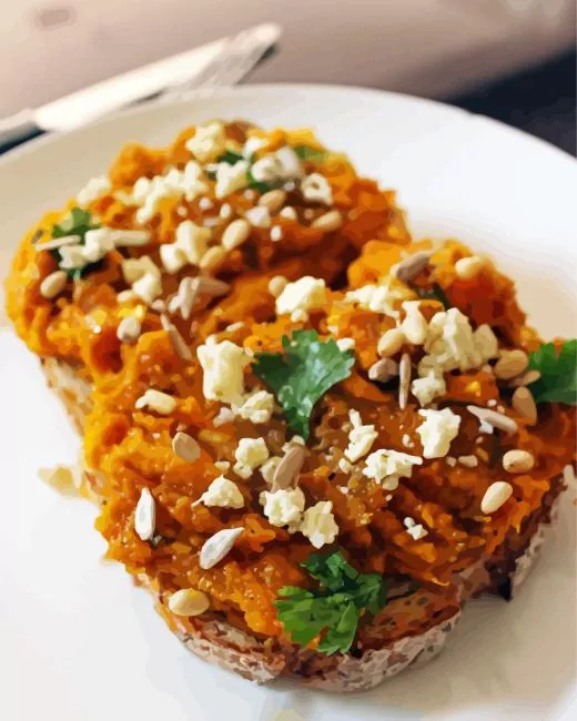 Close up Toast with Smashed pumpkin Diamond By Numbers Close Up Toast With Smashed Pumpkin Diamond Painting